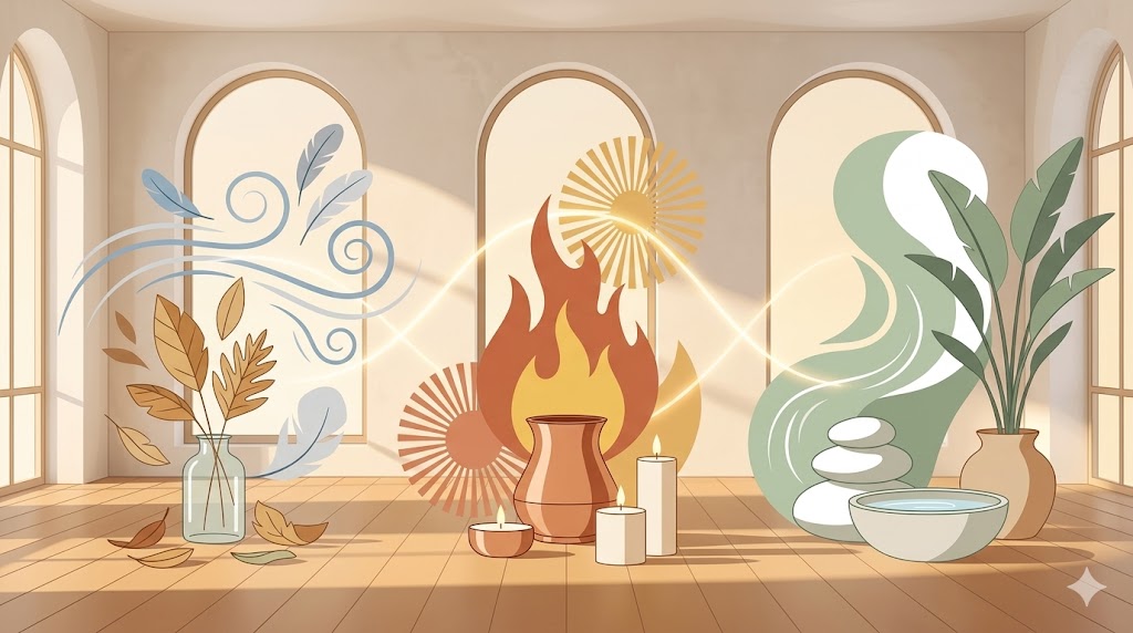 Les trois doshas — Vata, Pitta, Kapha